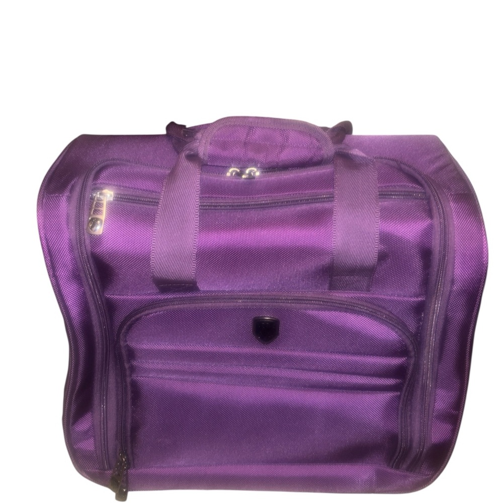 Used Purple Travel Bag with Rolling Wheels and Durable Design